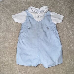 Petit Ami Light Blue and White Romper